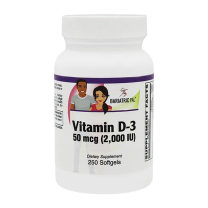 Frasco Vitamina D3 BariatricPal 2000 UI 250 cápsulas blandas