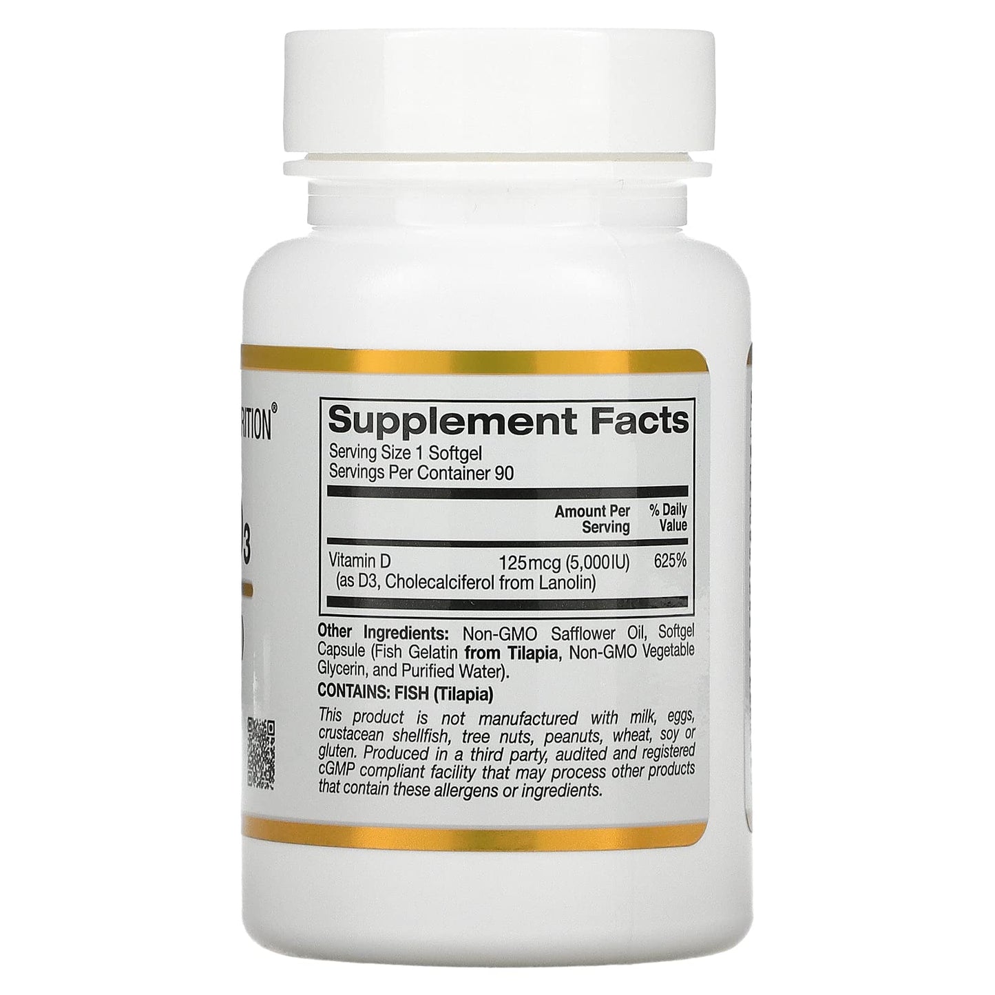 Frasco de suplemento vitamina D3 California Gold Nutrition