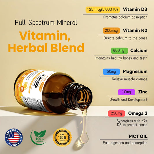 Frasco de vitamina D3 K2 líquida con sabor a bergamota