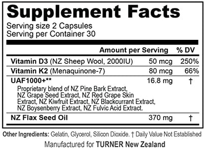Frasco vitamina D3 K2 líquidas TURNER para huesos y corazón