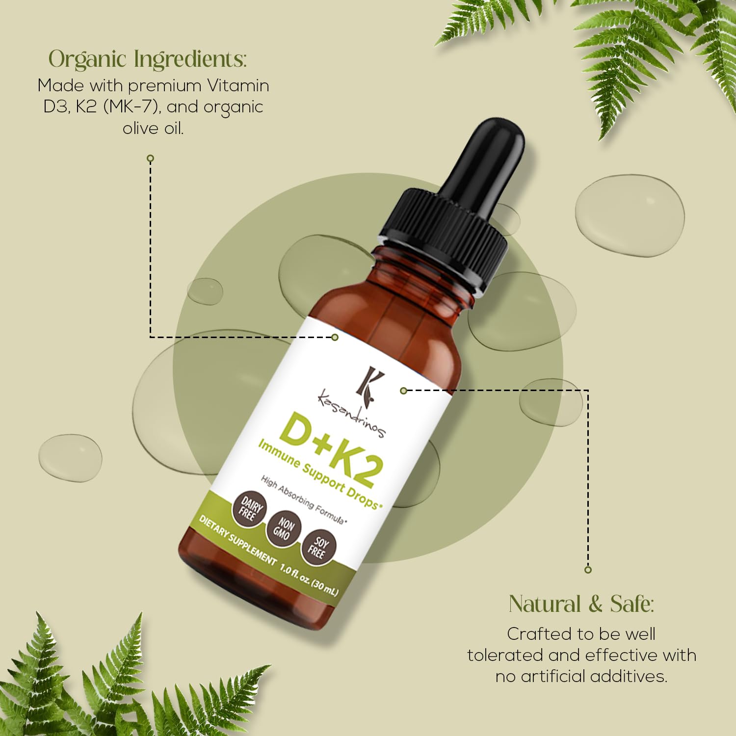 Frasco de vitamina d3 k2 líquido kasandrinos para huesos