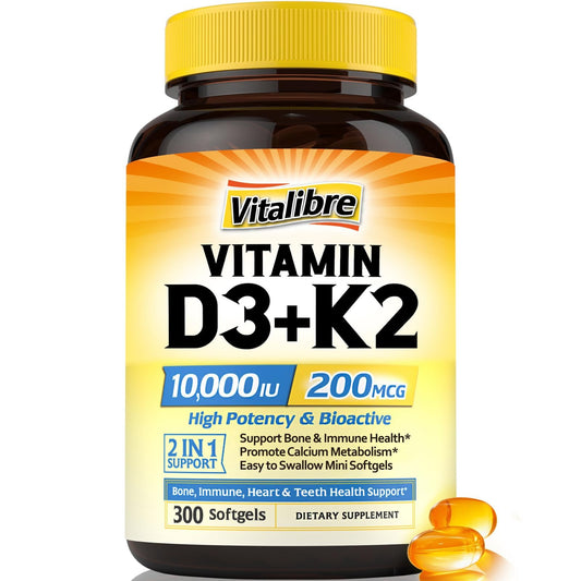 Frasco vitamina D3 K2 Vitalibre 300 cápsulas