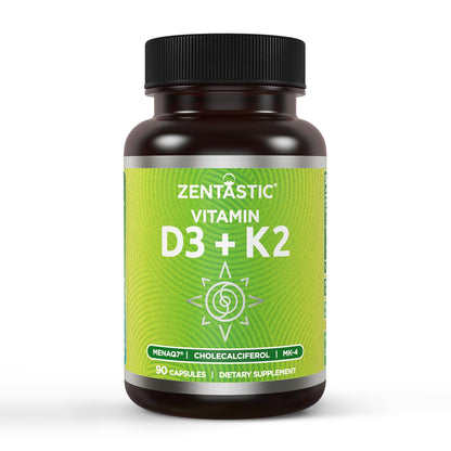 Frasco de cápsulas vitamina D3 K2 Zentastic para salud cardiovascular e inmunológica