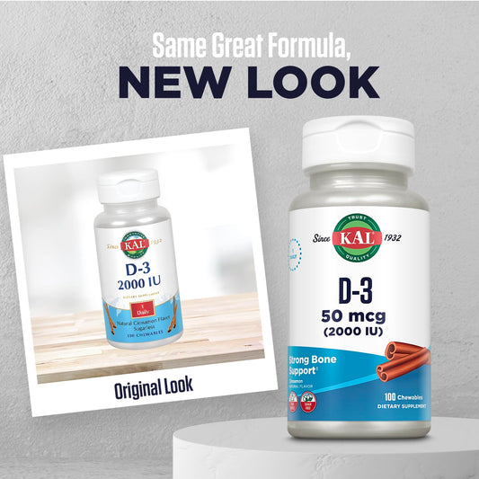 Frasco vitamina D3 masticable Kal para salud y sistema inmune