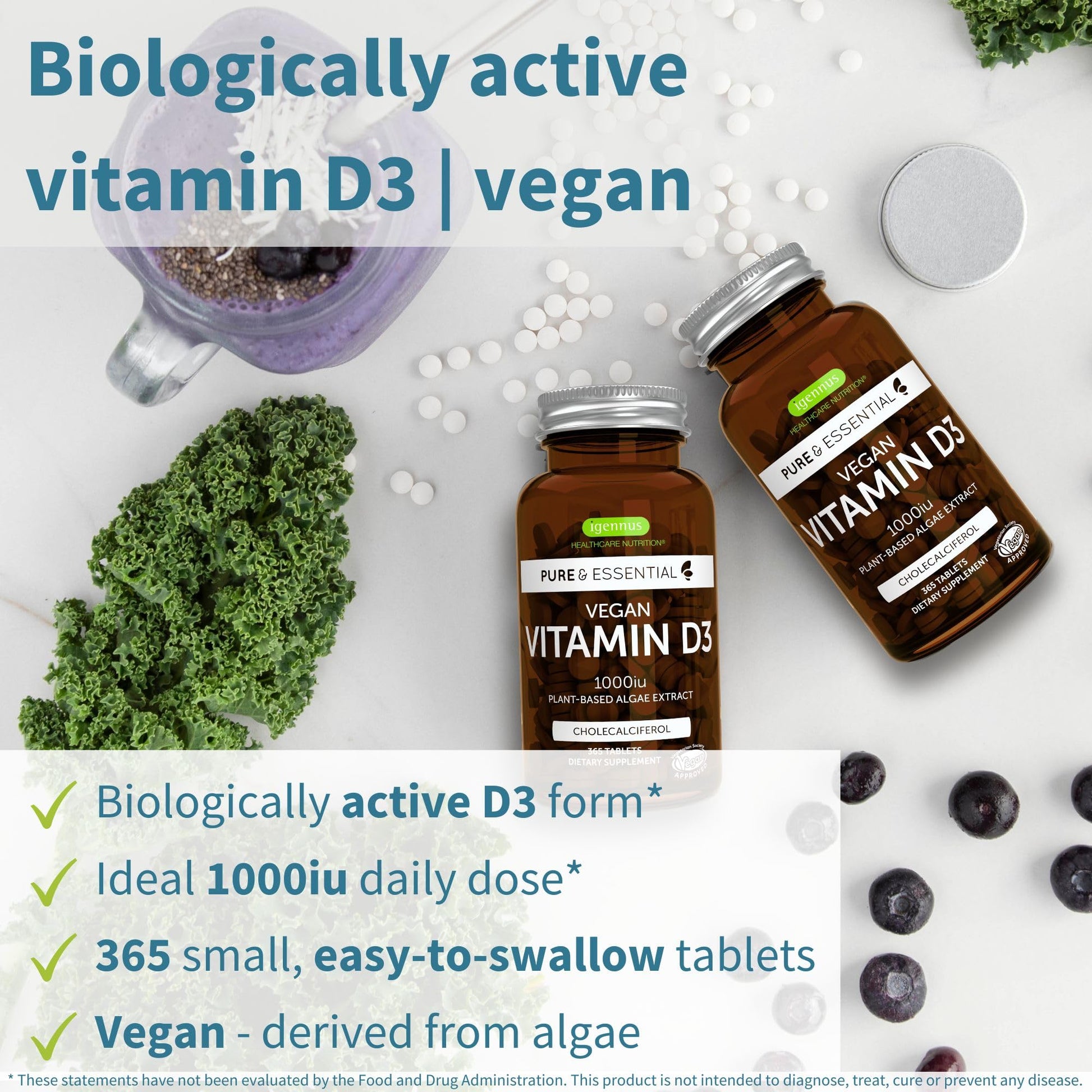 Frasco vitamina D3 vegana 365 tabletas Igennus
