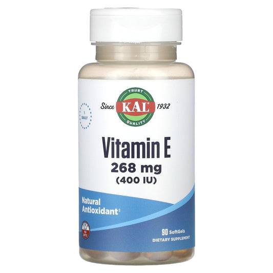 Frasco vitamina E KAL 268 mg 400 UI 90 cápsulas blandas