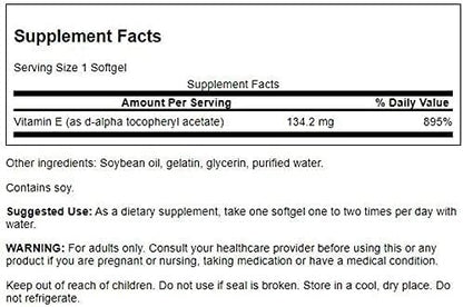 Frasco de vitamina E Swanson suplemento antioxidante
