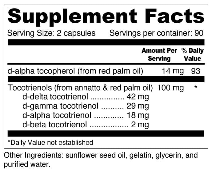 Frasco vitamina E tocotrienol Wellness Resources suplemento