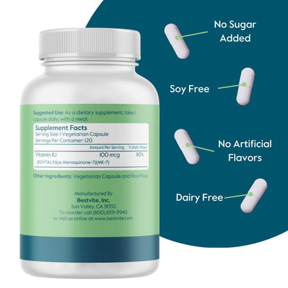 Frasco vitamina K2 BESTVITE con fórmula K2VITAL patentada
