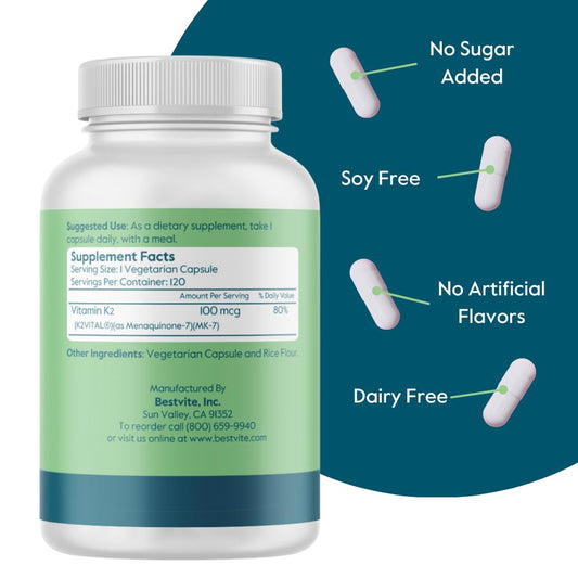 Frasco vitamina K2 BESTVITE con fórmula K2VITAL patentada