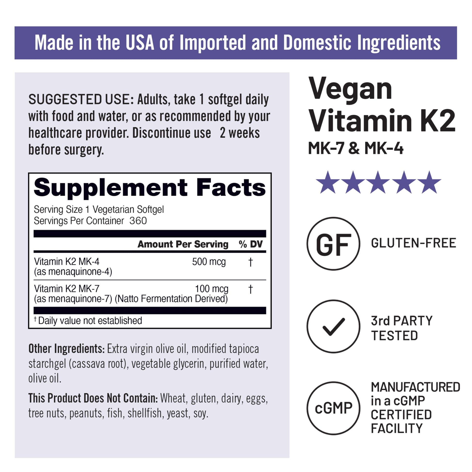 Frasco de vitamina K2 complejo K NatureWise vegano y no GMO