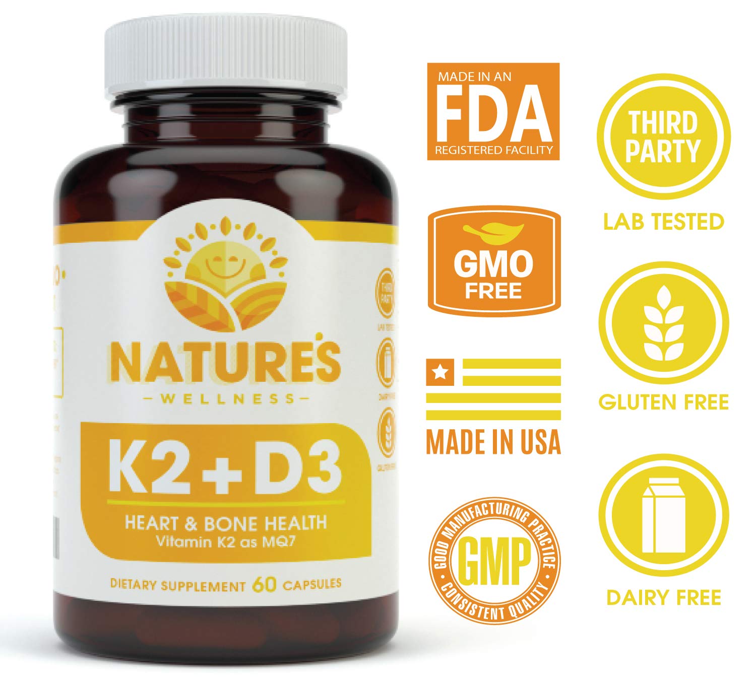 Frasco vitamina K2 y D3 5000 UI 60 cápsulas Nature's Wellness
