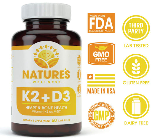 Frasco vitamina K2 y D3 5000 UI 60 cápsulas Nature's Wellness