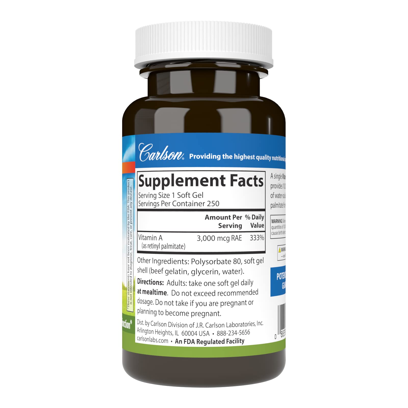 Frasco vitaminas A Carlson 10,000 IU soluble agua