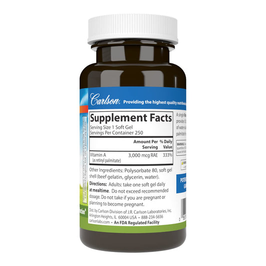 Frasco vitaminas A Carlson 10,000 IU soluble agua