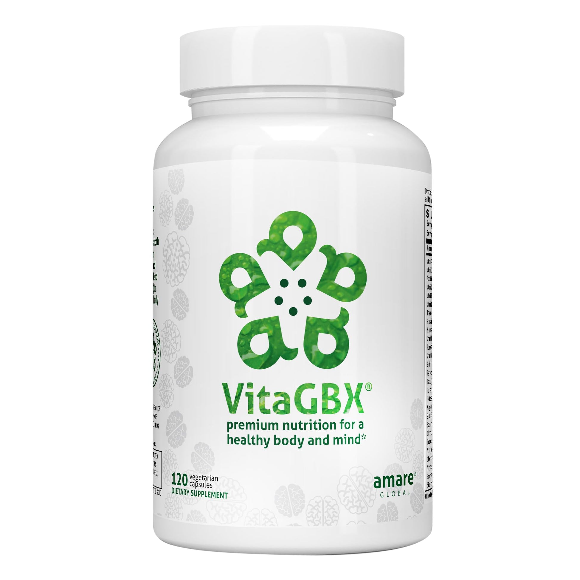 Frasco de VitaGBX multivitaminas Amare Global 120 cápsulas