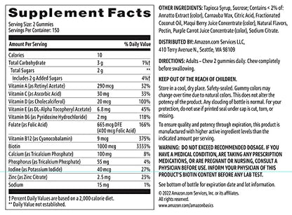 Frasco de vitaminas Amazon Basics etiqueta trasera detallada