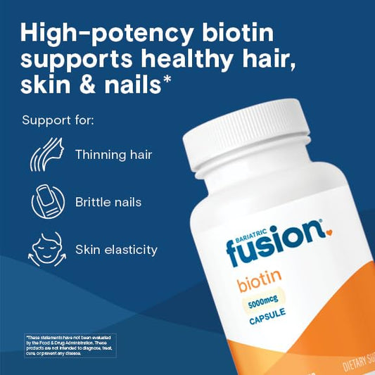 Frasco de vitaminas Bariatric Fusion biotina para crecimiento capilar