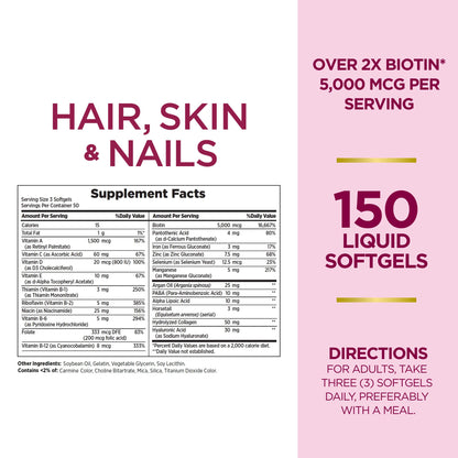 Frasco vitaminas cabello piel uñas Nature's Bounty 150 softgels