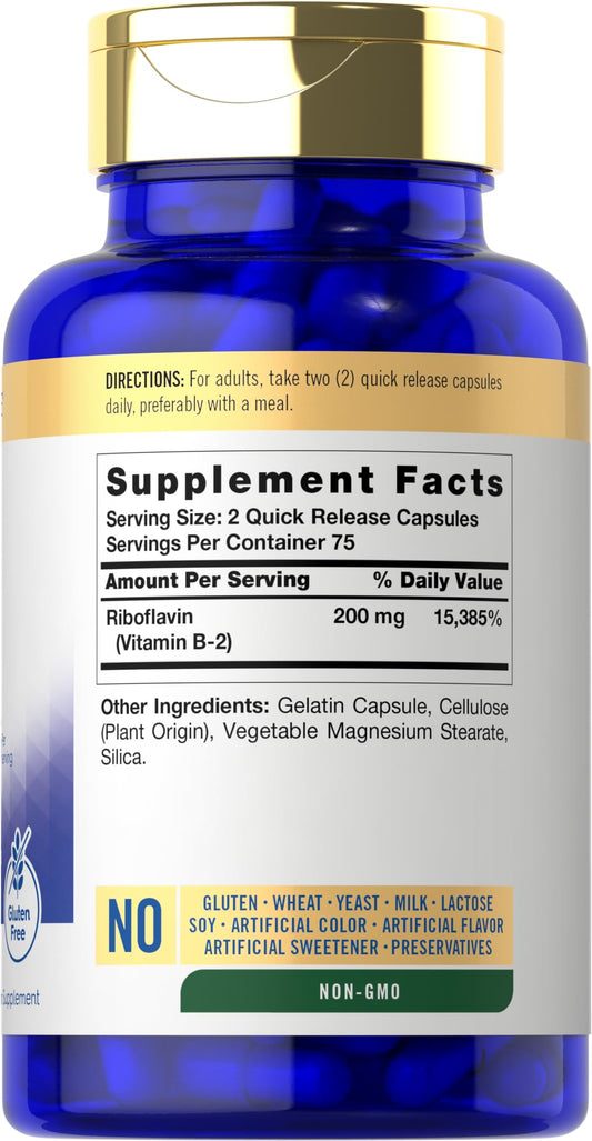 Frasco vitaminas Carlyle B2 200mg cápsulas vegetarianas