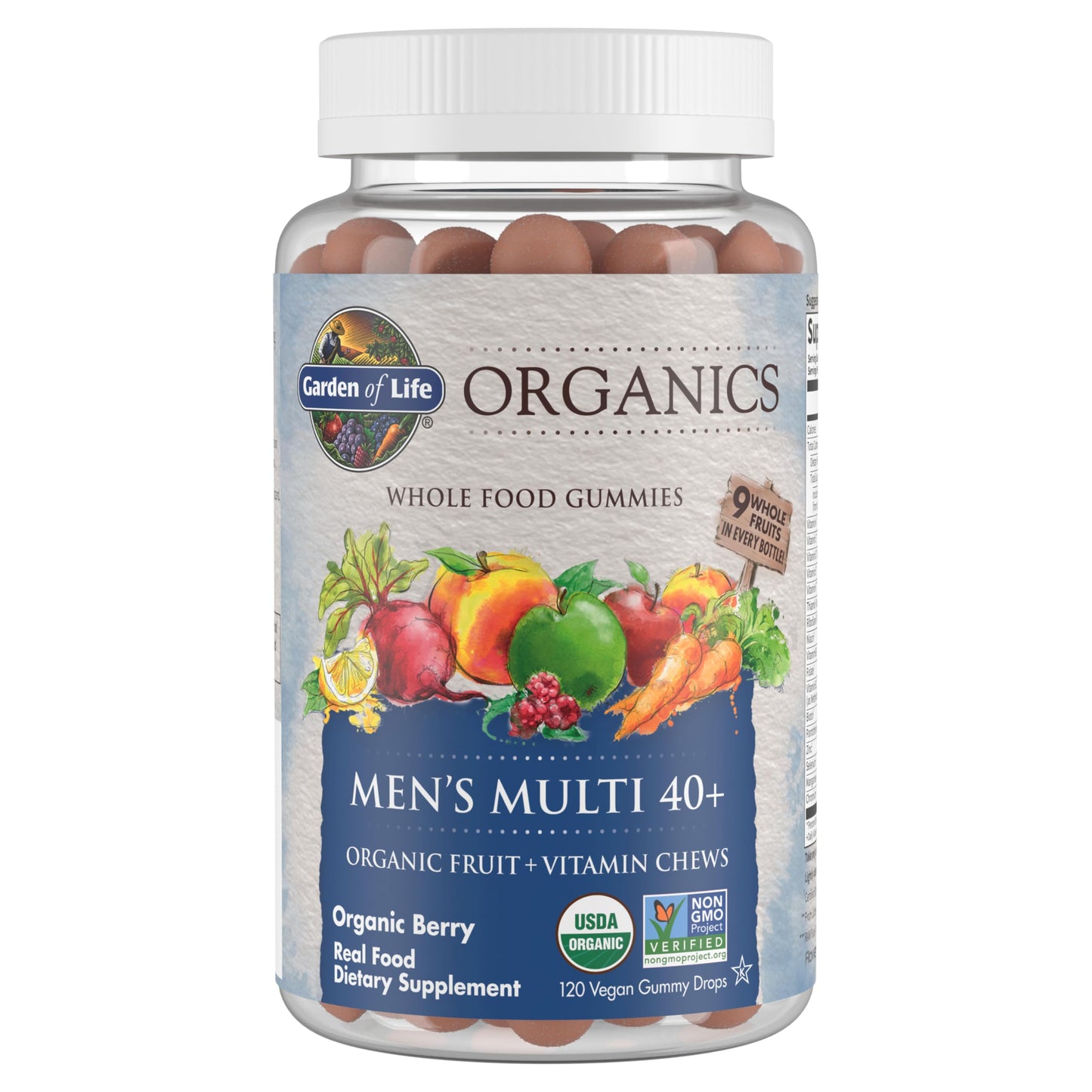 Frasco de vitaminas gummy Garden of Life para hombres 40+