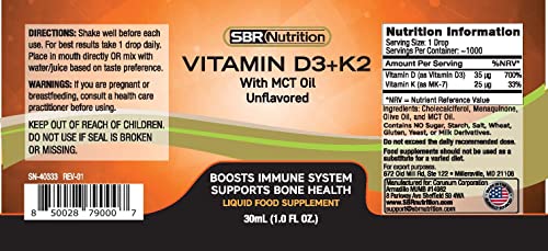 Frasco vitaminas MAX Absorption D3 + K2 con aceite MCT para salud