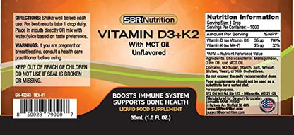 Frasco vitaminas MAX Absorption D3 + K2 con aceite MCT para salud