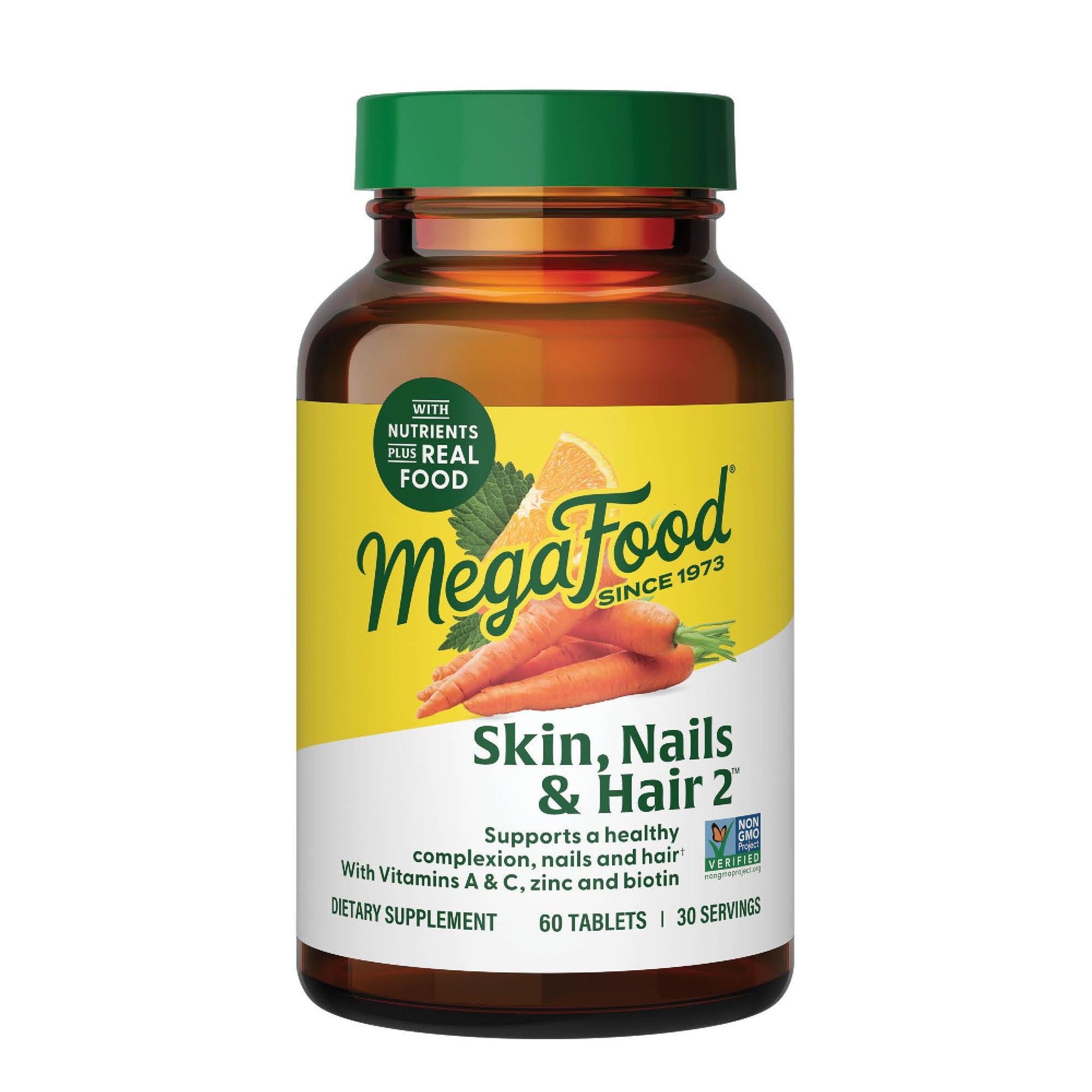 Frasco vitaminas MegaFood para piel uñas cabello 60 tabletas vegano