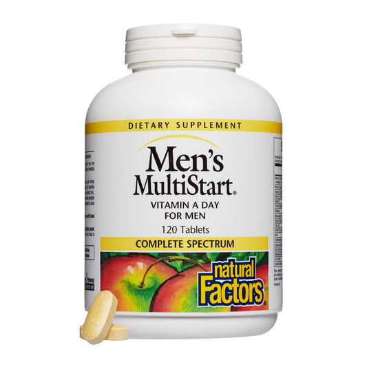 Frasco de vitaminas MultiStart para hombres.