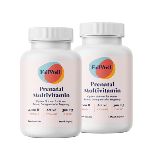 Frasco vitaminas prenatales FullWell envase frontal 240 cápsulas