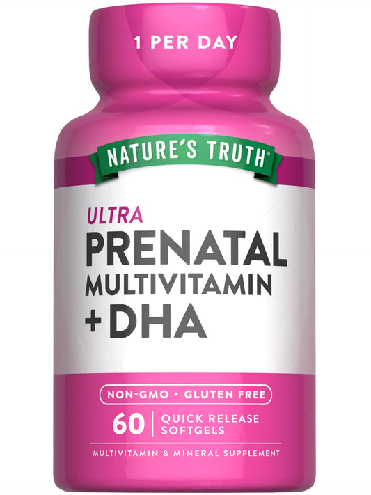 Frasco vitaminas prenatales Nature's Truth con DHA y ácido fólico