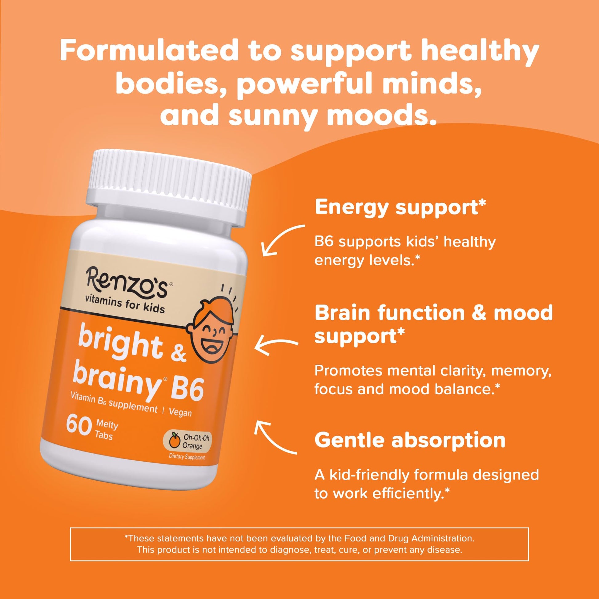Frasco Vitaminas Renzo's Bright & Brainy B6 60 unidades