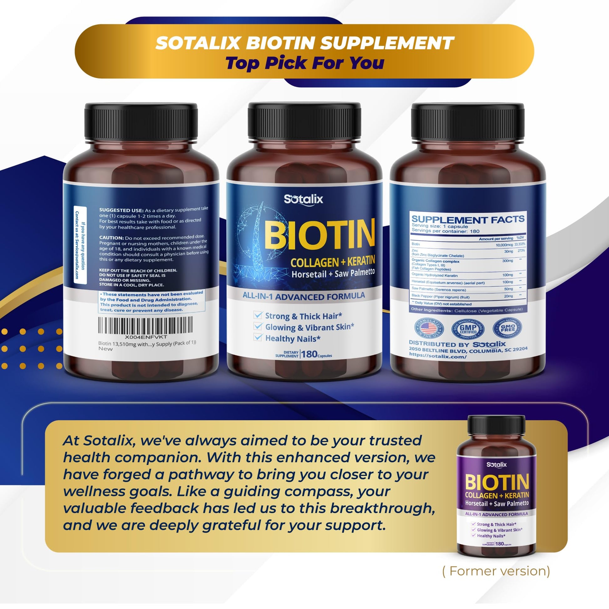 Frasco de vitaminas Sotalix con biotina para crecimiento capilar