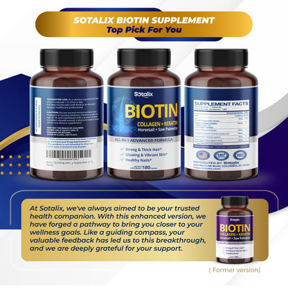 Frasco de vitaminas Sotalix con biotina para crecimiento capilar