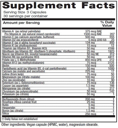 Frasco de Vitanica Women's Symmetry con información nutricional