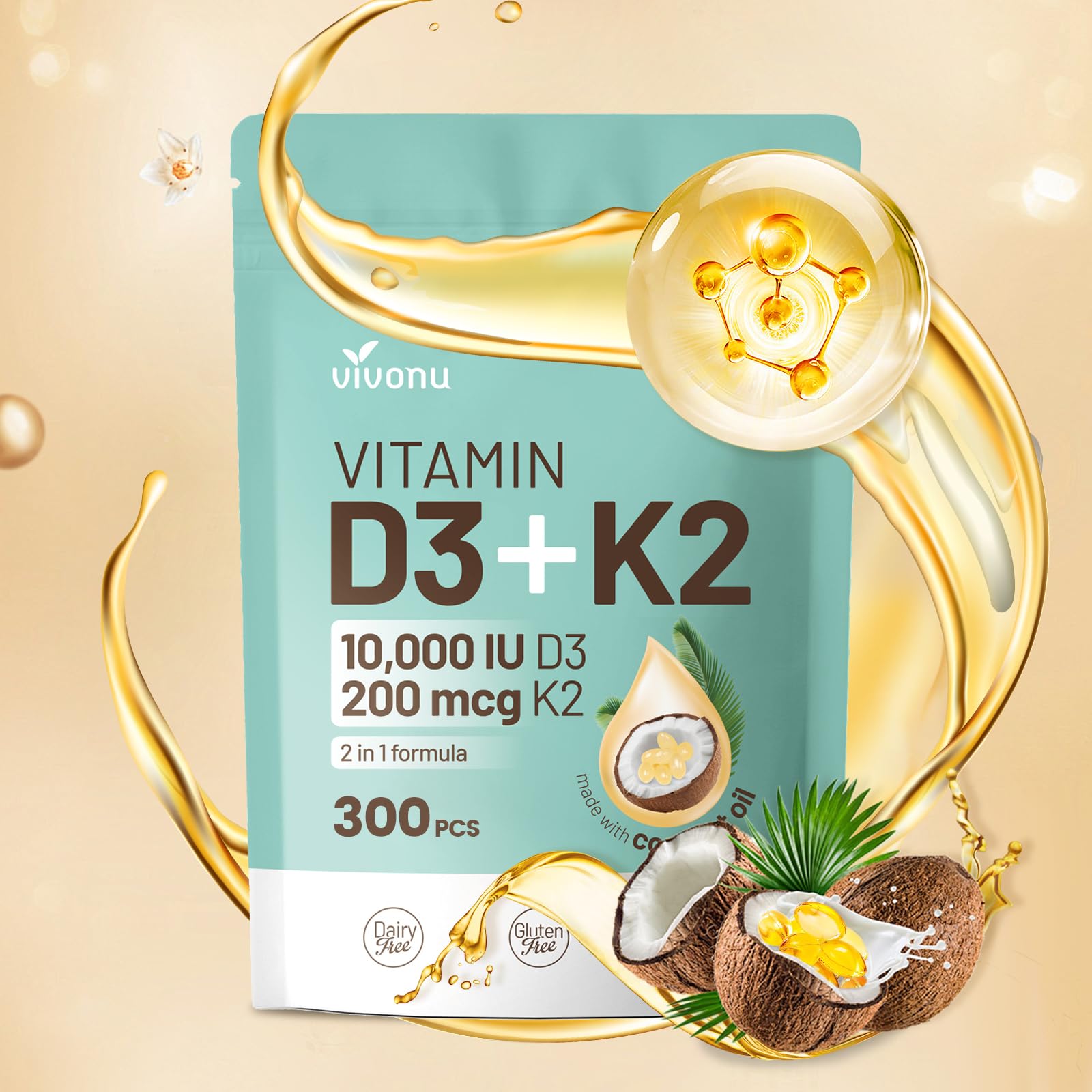 Frasco VivoNu vitamina D3 K2 azafrán gelatina blanda