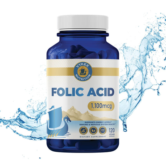 Frasco Vykee Nutrition Ácido Fólico 1870mcg 120 cápsulas veganas