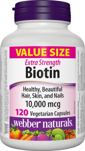 Frasco Webber Naturals biotina extra fuerte 10,000mcg 120 cápsulas