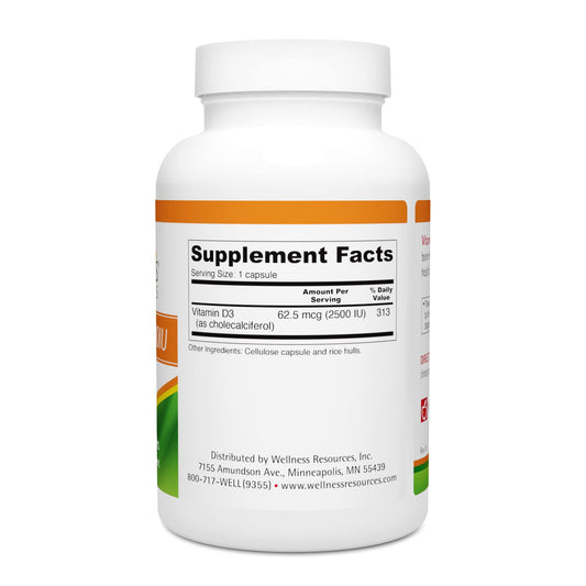 Frasco Wellness Resources vitamina d3 cápsulas vegetarianas