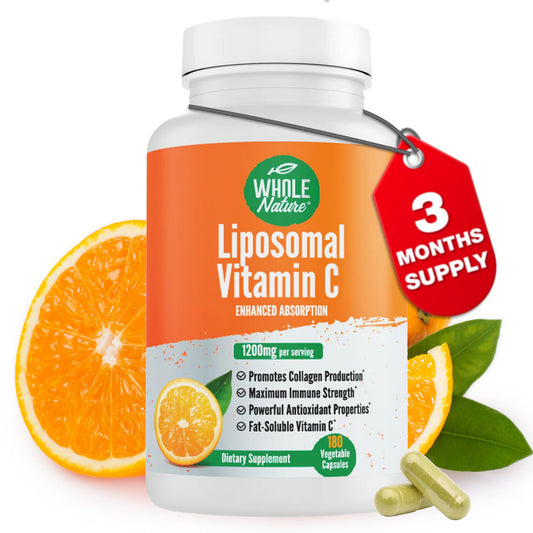 Frasco Whole Nature vitamina c liposomal 1200mg 180 cápsulas veganas