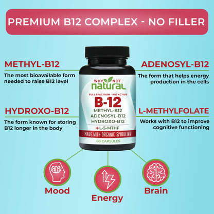 Frasco Why Not Natural vitamina B12 complejo con espirulina orgánica