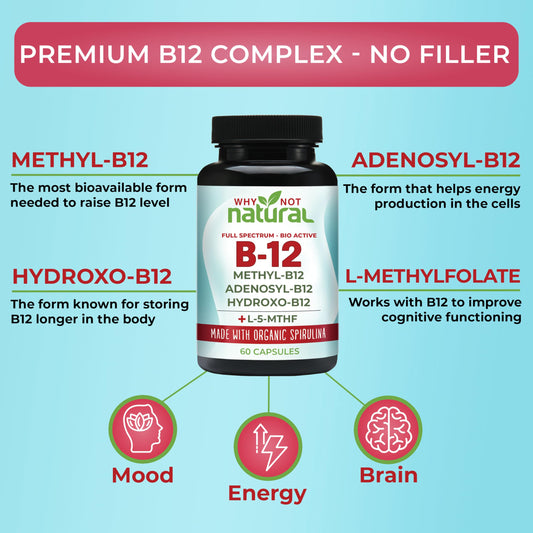 Frasco Why Not Natural vitamina B12 complejo con espirulina orgánica