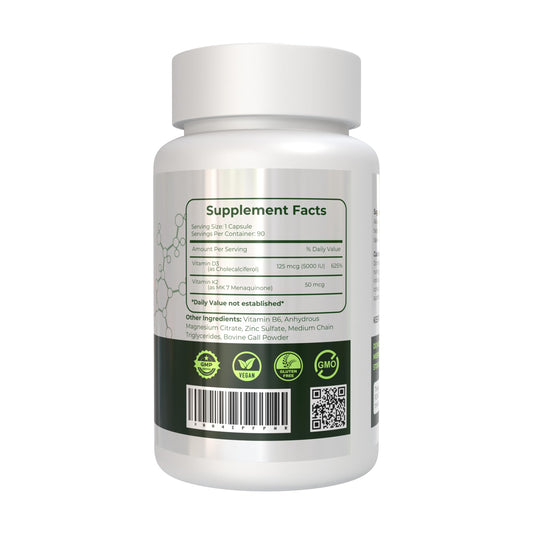 Frasco ZAFiNCO cápsulas de vitamina d3 5000ui y k2 mk7
