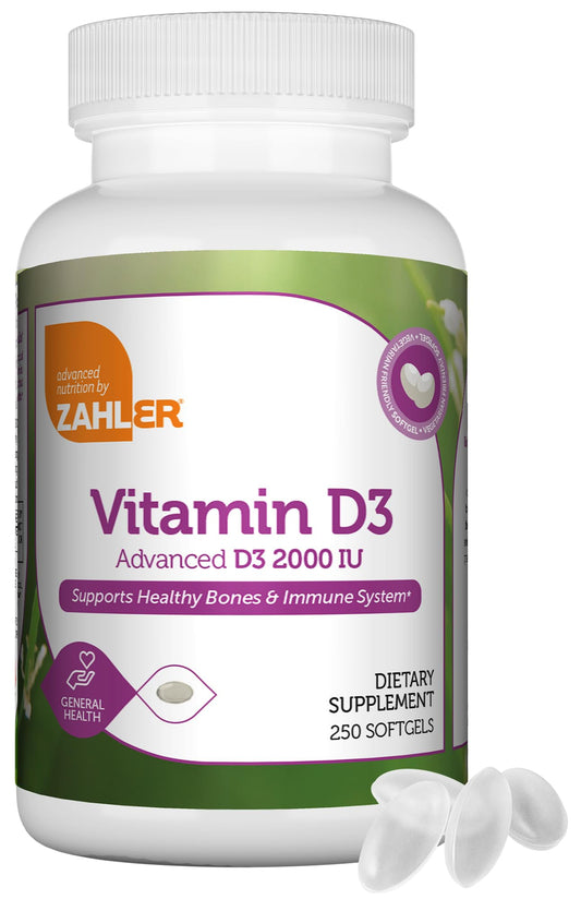 Frasco Zahler vitamina d3 2000 iu cápsulas blandas kosher