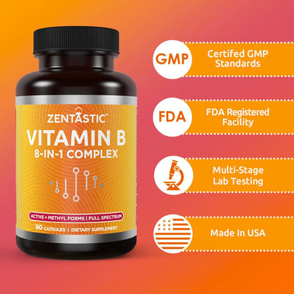 Frasco Zentastic vitamina B complejo 90 cápsulas veganas