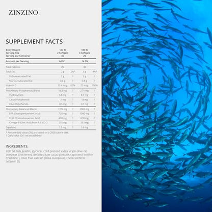 Frasco Zinzino Essent+ con 60 cápsulas blandas