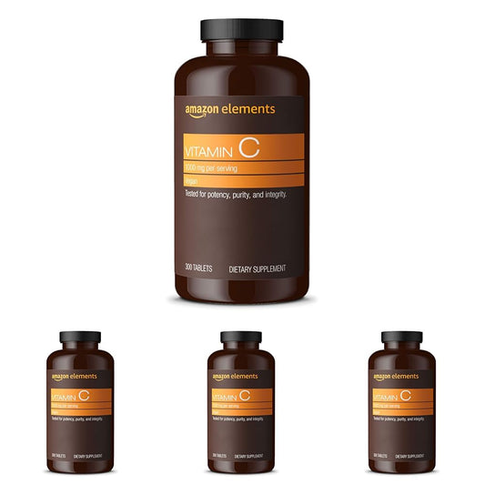 Frascos Amazon Elements vitamina c 1000mg 300 tabletas paquete 4