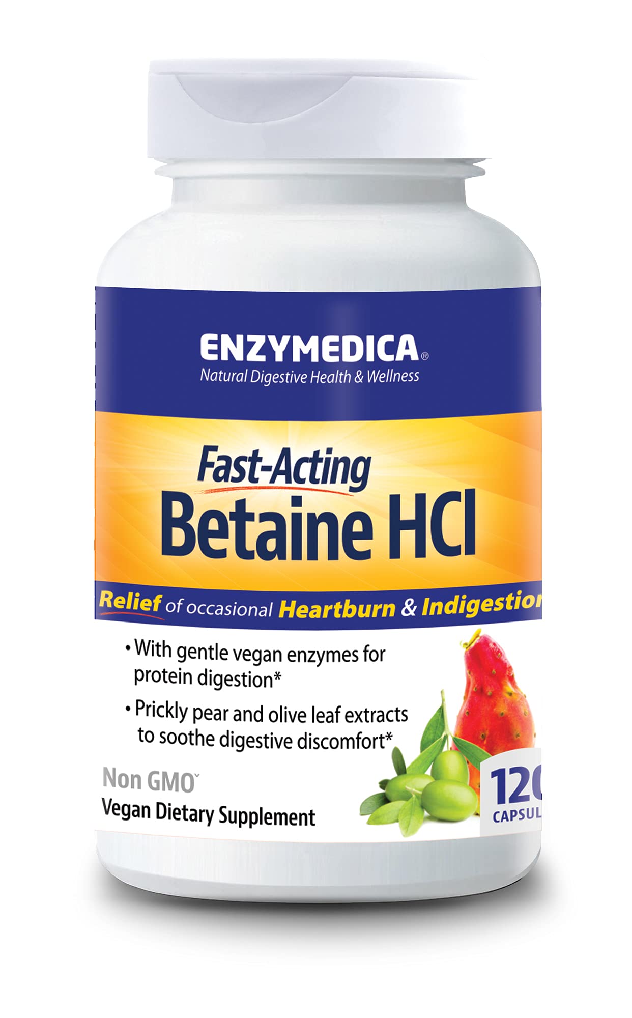 Frasco de Betaína HCl de Enzymedica para el ardor estomacal y la indigestión