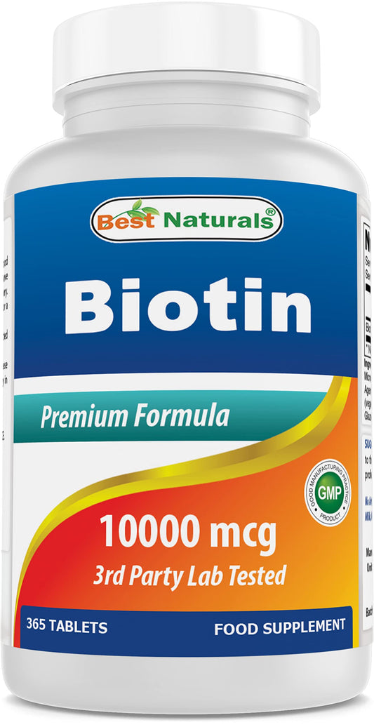 Frasco Biotina Best Naturals 10,000 mcg 365 tabletas