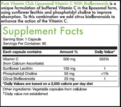 Frasco y cápsulas vitamina C liposomal Pure Vitamin Club